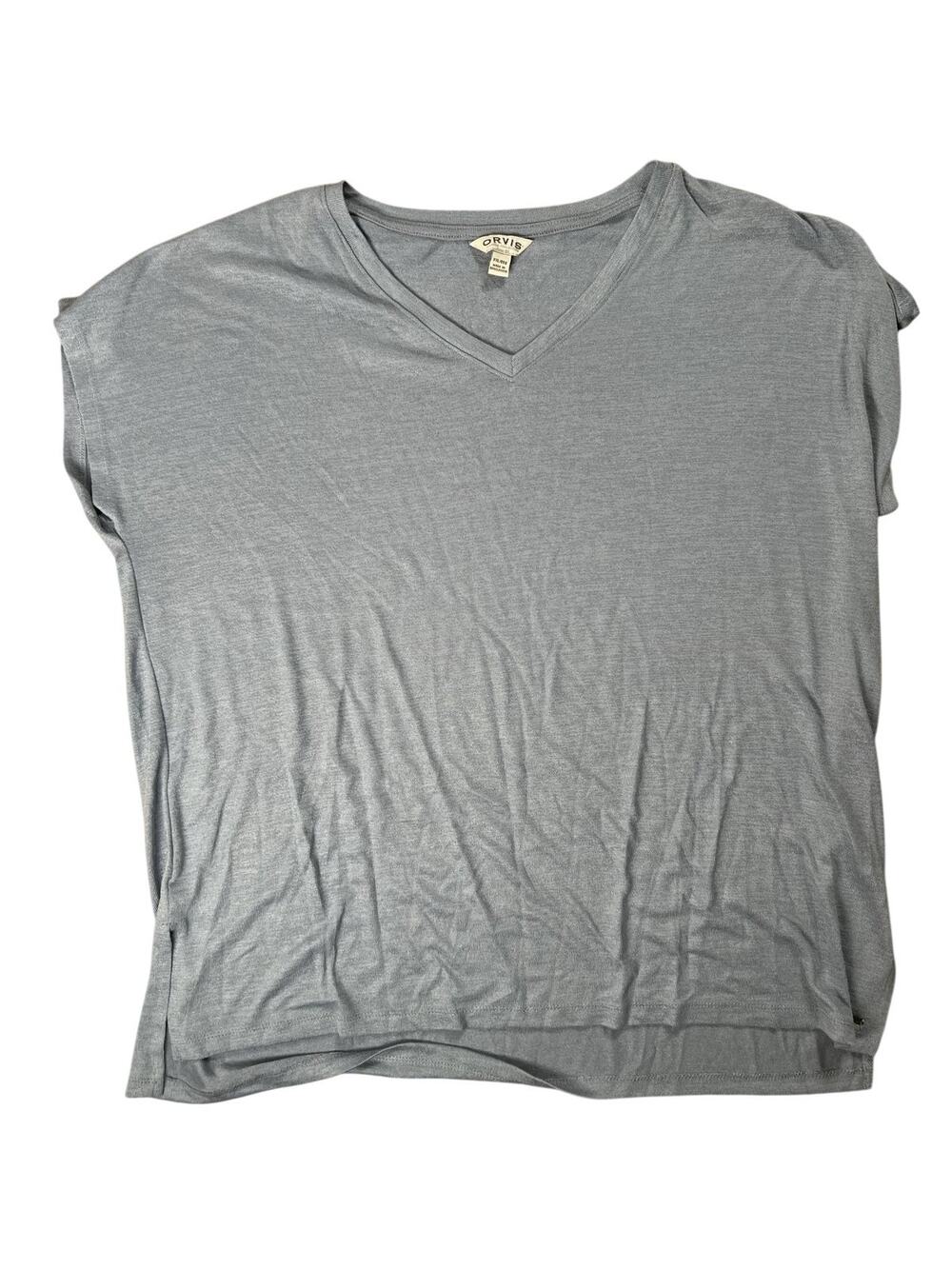 Orvis T-Shirt Womens XXL Blue V-Neck Jersey Cap Sleeve Lightweight Stretch